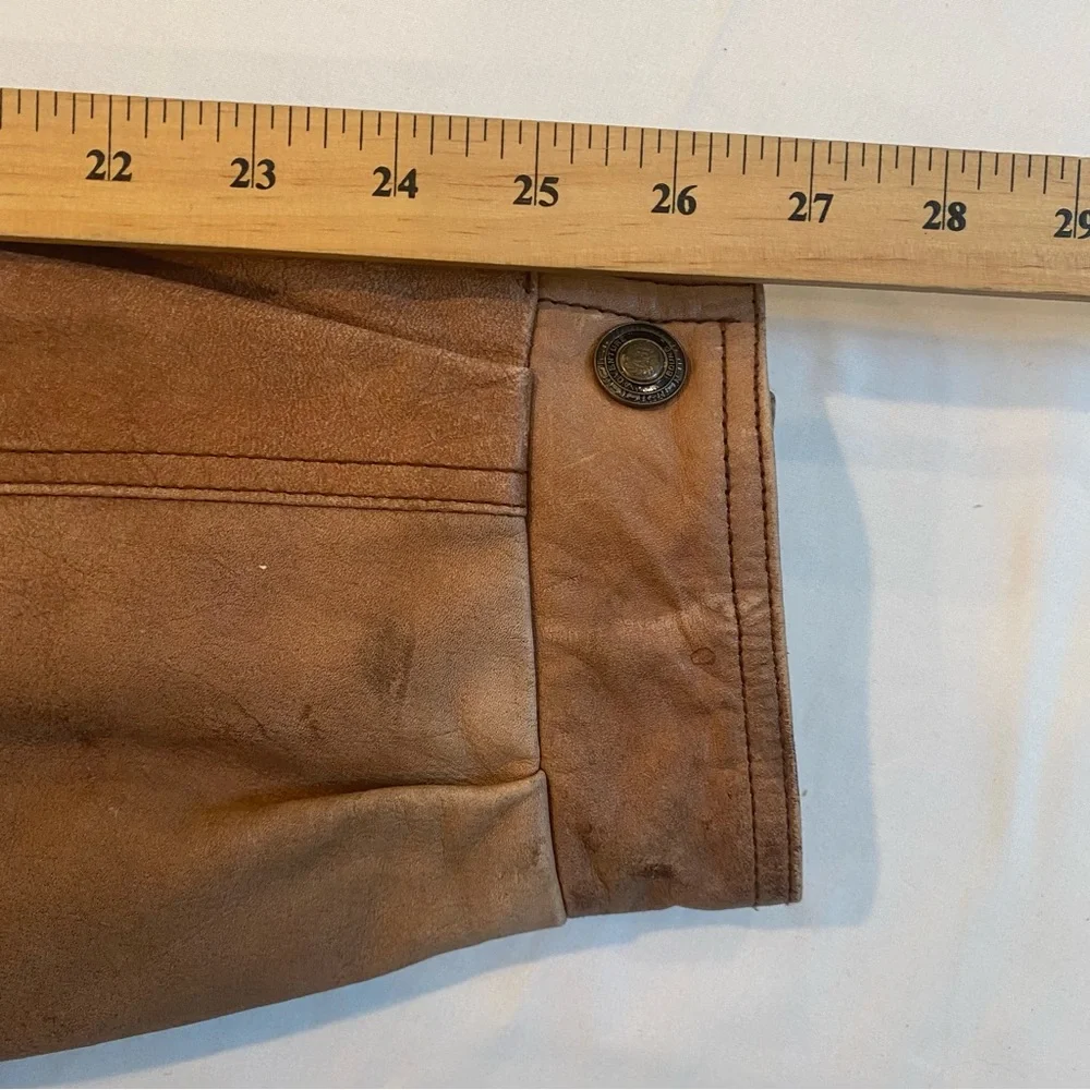 Men's Vintage Brown Leather Bomber Jacket, Size Large - Picture 7 of 7